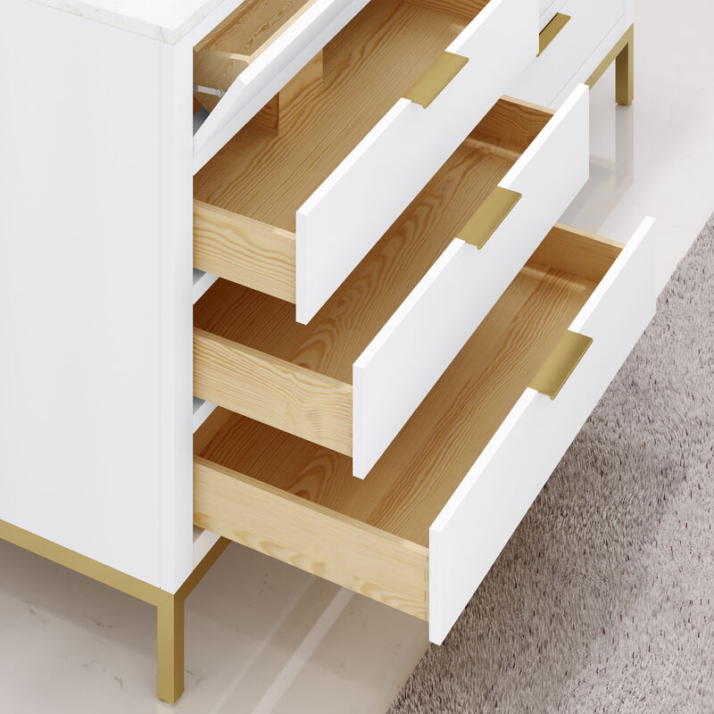 Bristol 60 In. Double Sink Carrara White Marble Countertop Bath Vanity in Pure White