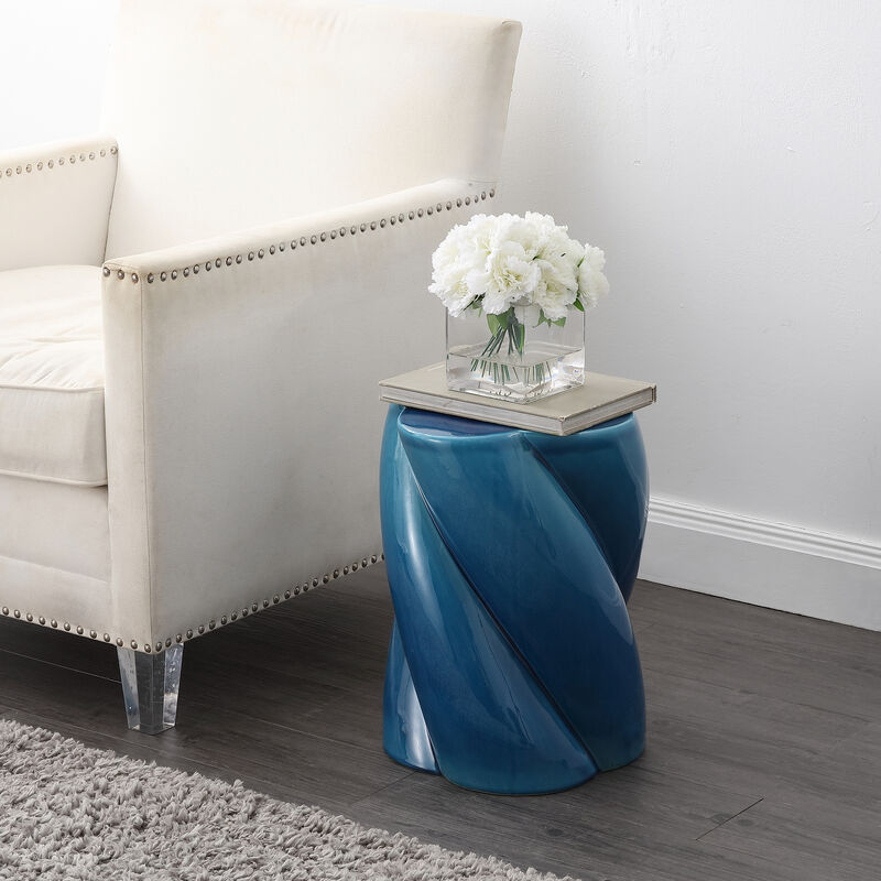 Yves 18" Modern Minimalist Rope Twist Ceramic Indoor/Outdoor Garden Stool