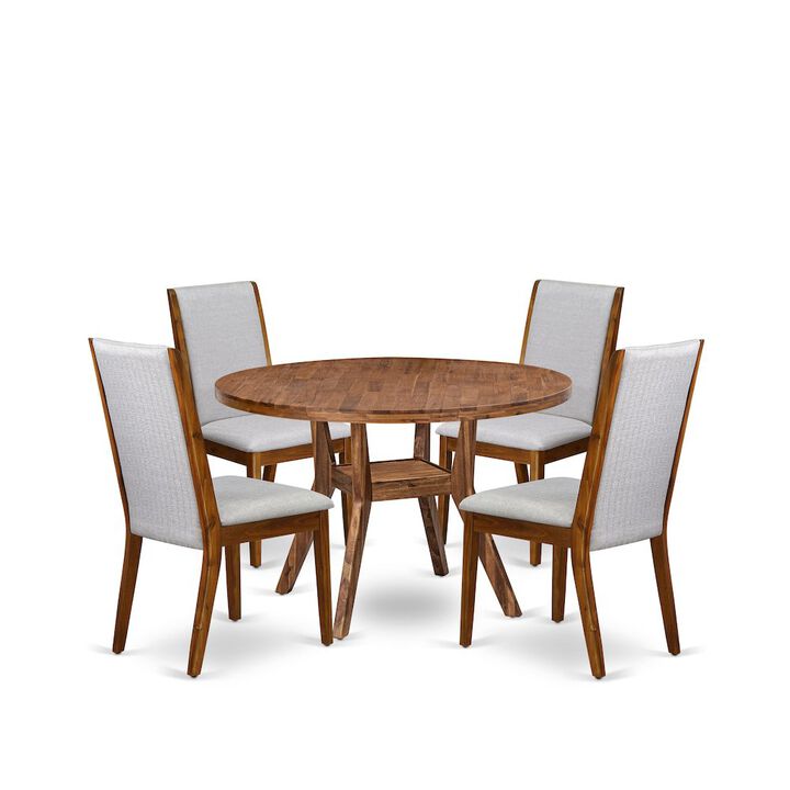 5-Pc Mid-Century Kitchen Set A Pedestal Table, 4 Grey Fabric Kitchen Chairs