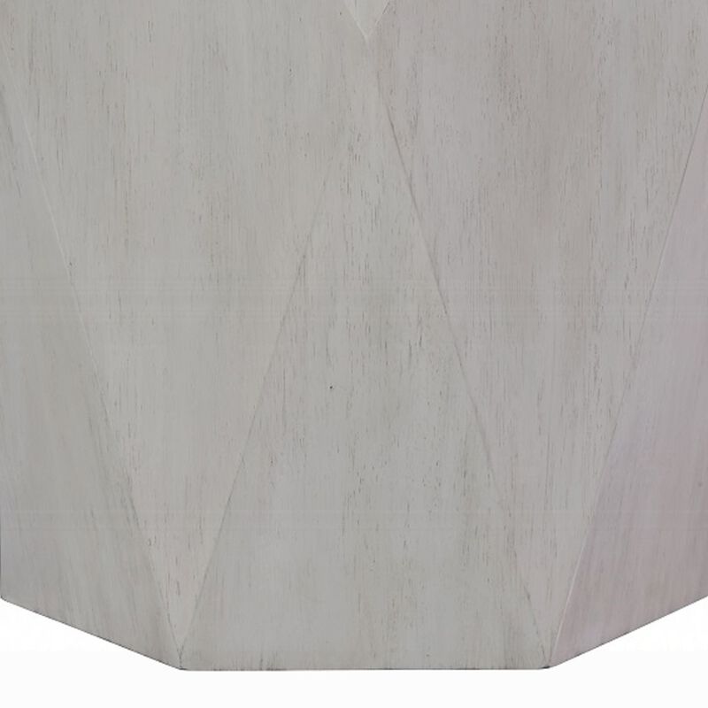 Hano Side End Table, White Rubberwood, 22 Inch, Geometric Design Body