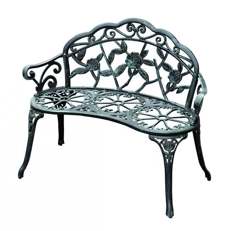 Outdoor Patio Garden Bench with Backrest in Metal Finish for Yard or Porch