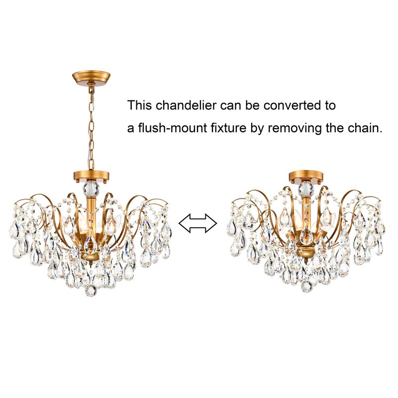 Evelyn 20 Inches 6 Lights Glam Crystal Chandelier - Medium‑gloss Brushed Brass Finish image number 5