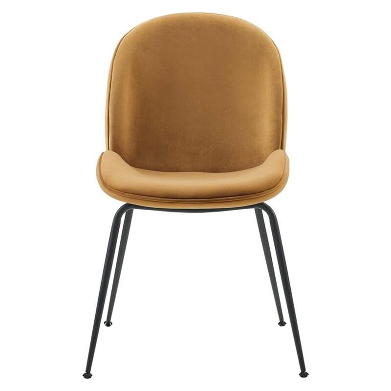 Modway EEI-4635-COG Scoop Black Powder Coated Steel Leg Performance Velvet Dining Chairs - Set of 2, Cognac image number 3
