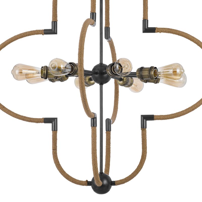 Gemo 36 Inch Chandelier, Crossed Clover Design, Brass Black Metal - Benzara