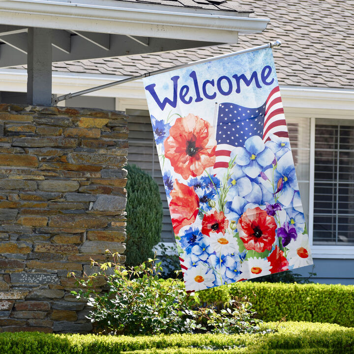 Welcome Patriotic Floral Outdoor House Flag 40" x 28"