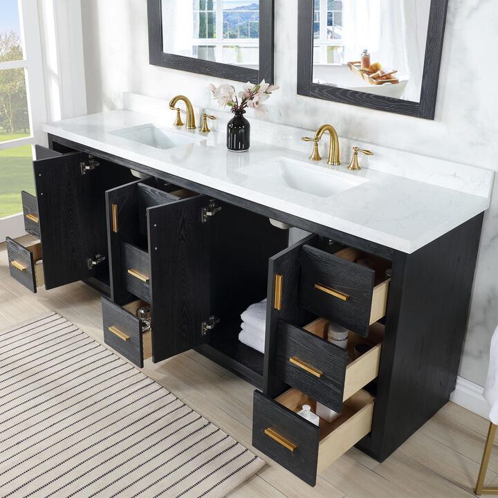Altair 84 Double Bathroom Vanity Set in Black Oak without Mirror