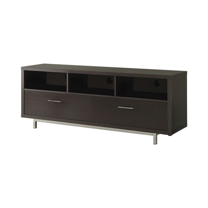 Fabulously Designed  tv console with chrome legs, Brown-Benzara
