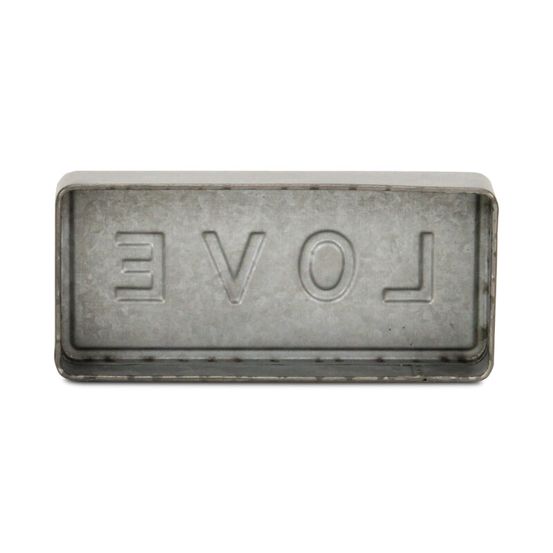HomeRoots 4" Gray And White Galvanized Metal Love Hand Painted Tabletop Sign image number 3