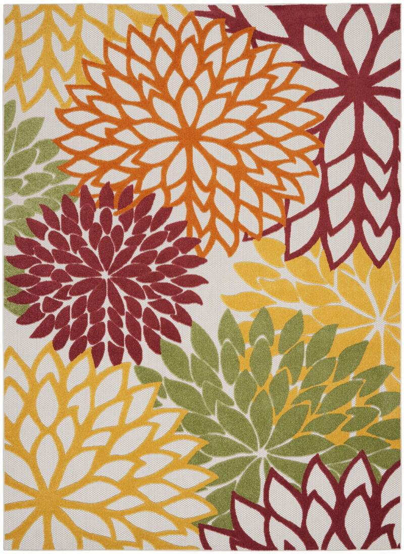 HomeRoots 7' X 10' Red Ivory Yellow And Orange Floral Indoor Outdoor Area Rug image number 0