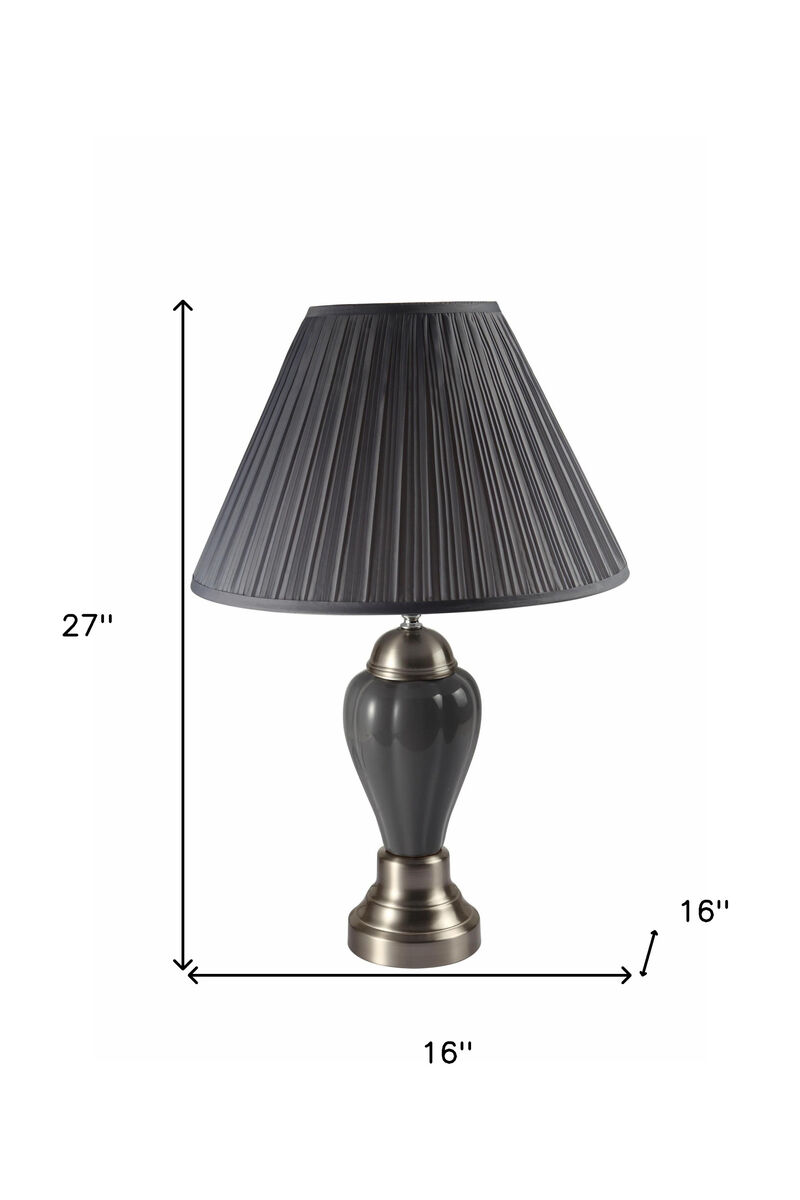 HomeRoots 27" Gray and Silver Metal Urn Table Lamp With Gray Empire Shade image number 4