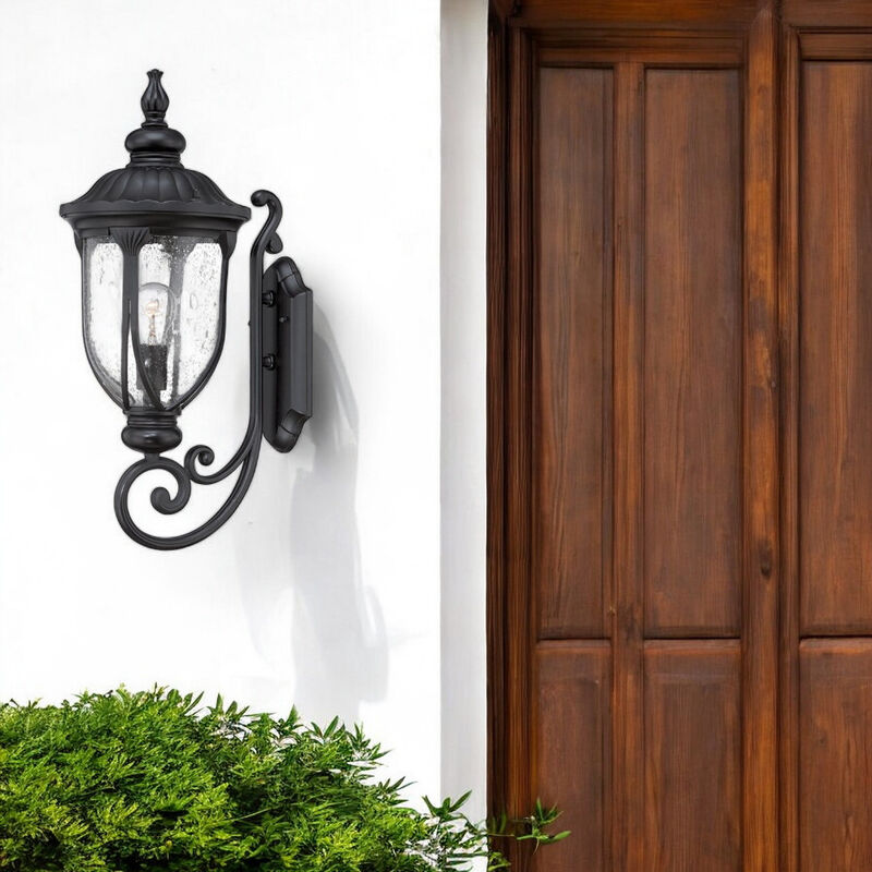 Hivvago XL Matte Black Cast Aluminum Glass Lantern Wall Light