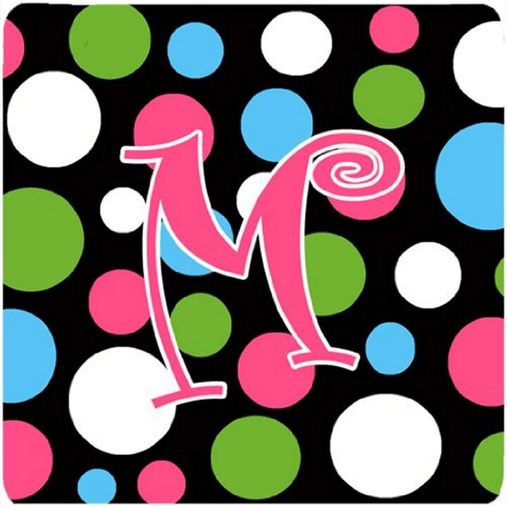 Caroline's Treasures CJ1038-MFC Monogram-Polkadots and Pink Foam Coasters (Set of 4), Initial Letter M, 3.5 H x 3.5 W, Multicolor