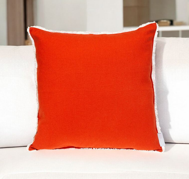 HomeRoots 16" Orange Cotton Throw Pillow With Fringe