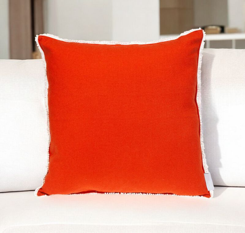 HomeRoots 16" Orange Cotton Throw Pillow With Fringe image number 1