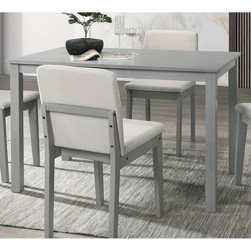 Grey Finish 5pc Dining Room Set Dining Table 4x Chairs Beige Fabric Chair Seat Kitchen Breakfast Dining room Furniture Rubberwood Veneer Unique Design