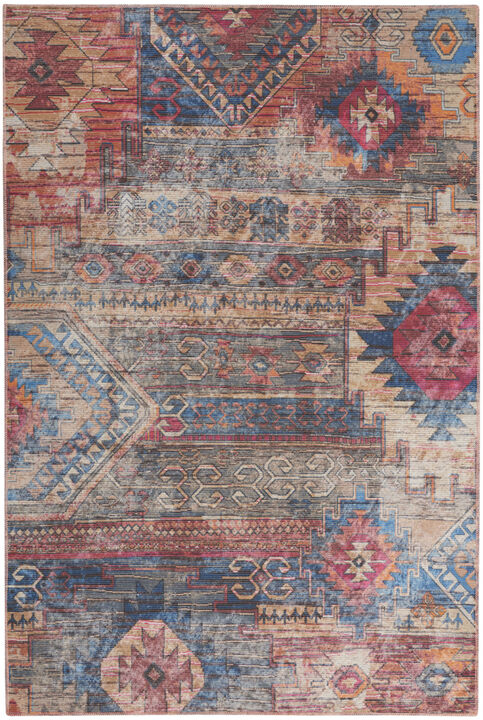 4 X 6 Multicolor Southwestern Power Loom Distressed Washable Area Rug