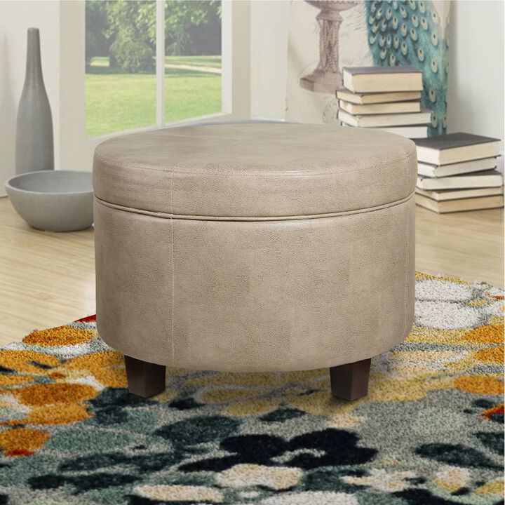 Faux Leather Upholstered Wooden Ottoman with Lift Off Lid Storage, Brown - Benzara