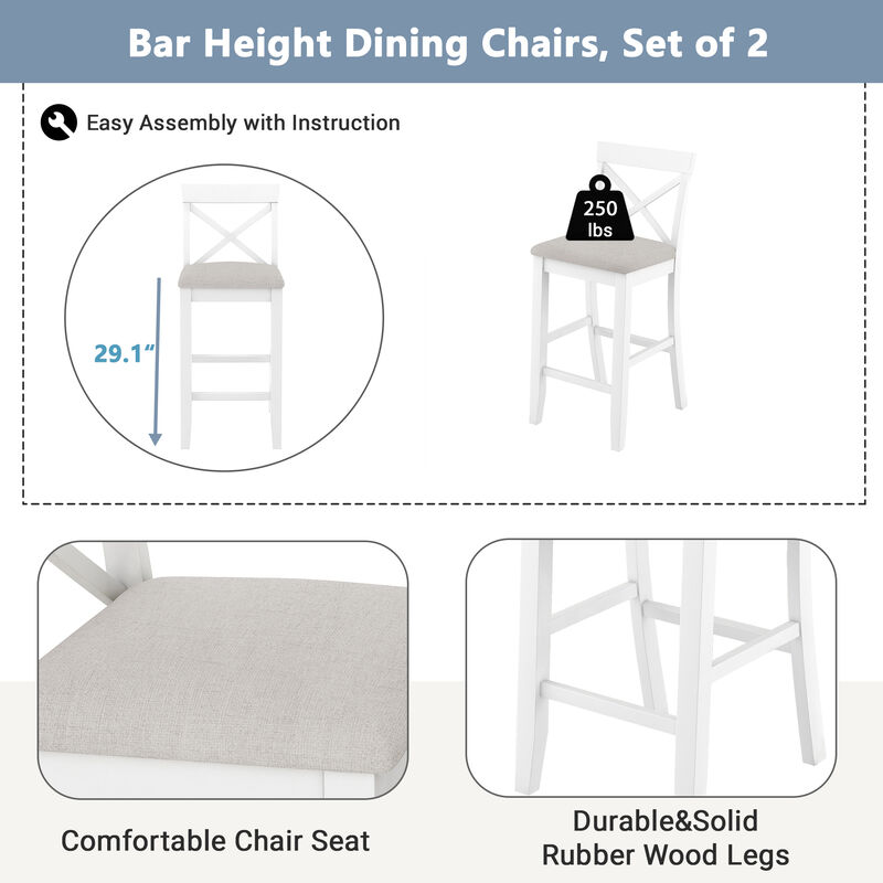 Merax Rectangular Wood Bar Height Dining Set Kitchen Breakfast Nook with 2 Chairs for Small Places