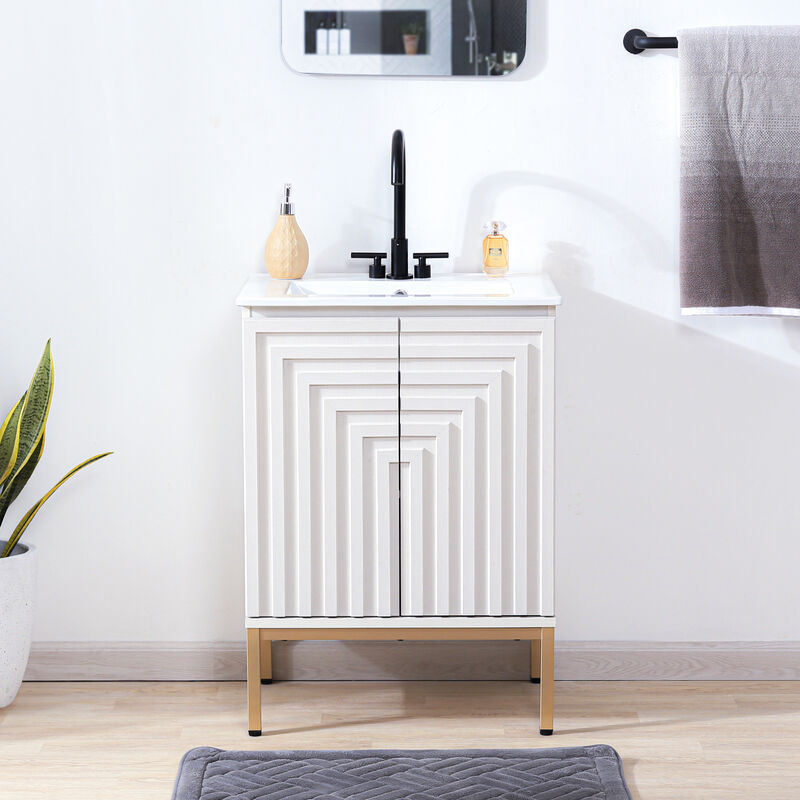 Rowan 24 in. W x 18 in. D x 33 in. H Geometric Modern Transitional 2-Shelf Bath Vanity Cabinet Only (Sink Basin Not Included)