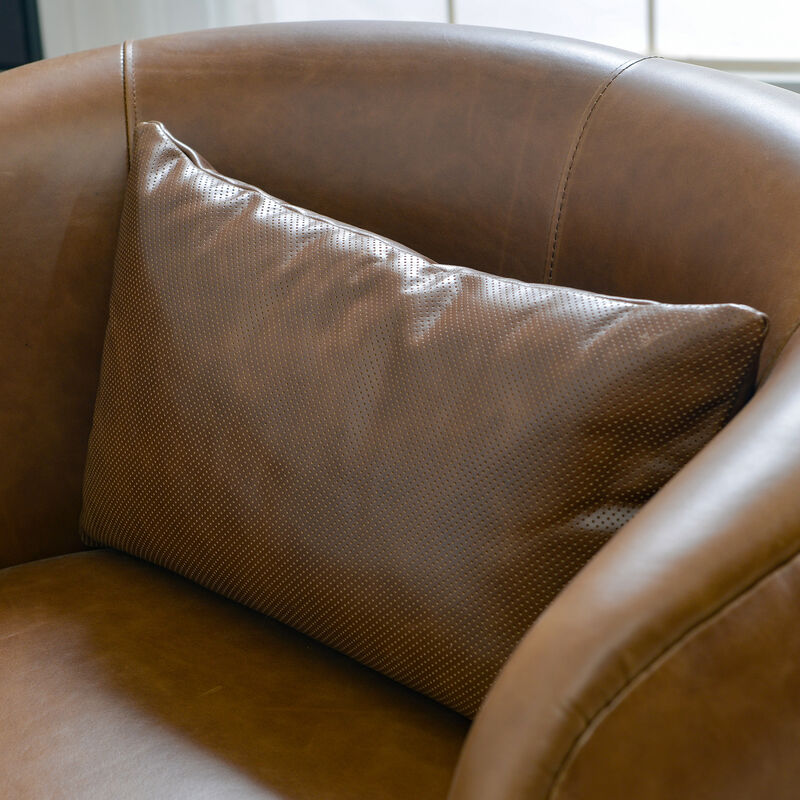 Ashlie 100% Top Grain Genuine Leather Swivel Barrel Chair image number 5