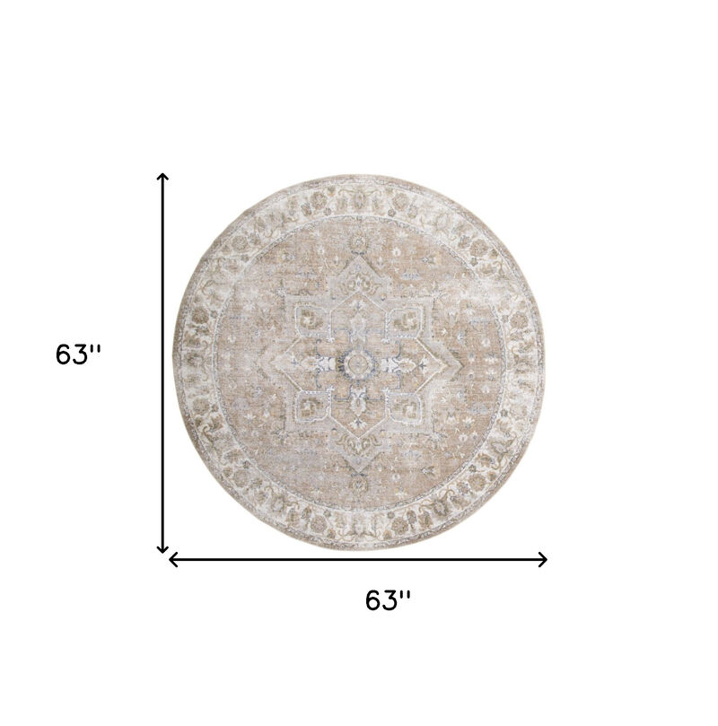 HomeRoots Round Floral Medallion Power Loom Washable Area Rug image number 3