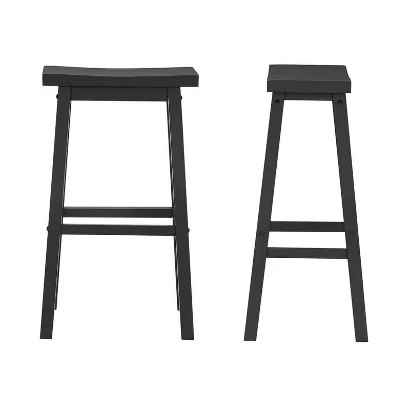 Hivvago Set of 2 Farmhouse Bar Height Saddle Seat Barstool in Charcoal Black Wood Finish