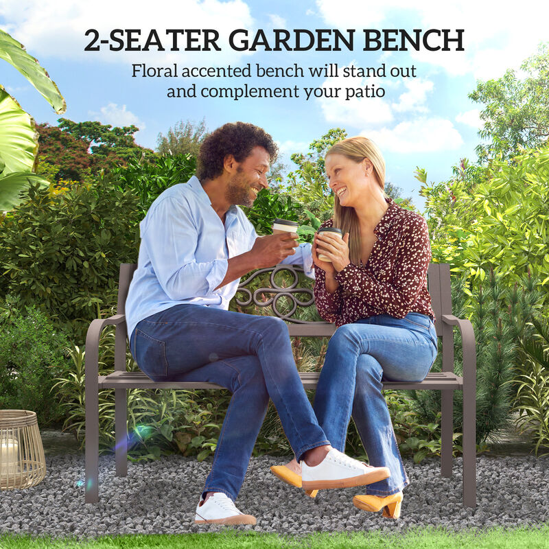 Hivvago 50 Inch Outdoor Bench Metal Slatted Garden Seating image number 3