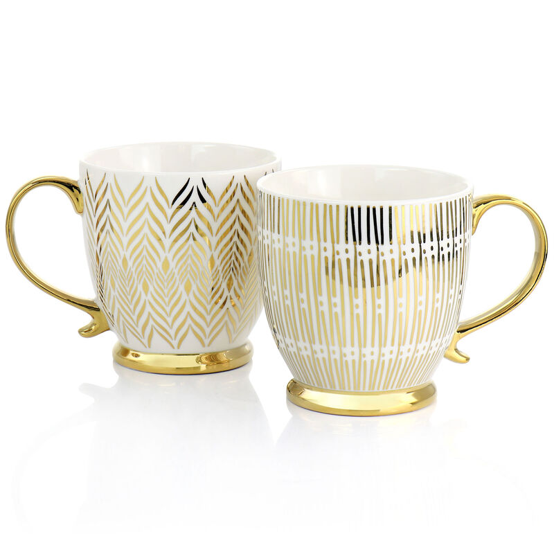 Gibson Home Gold Finch 4 Piece 16.7oz Electroplated Fine Ceramic Mug Set in Gold image number 4
