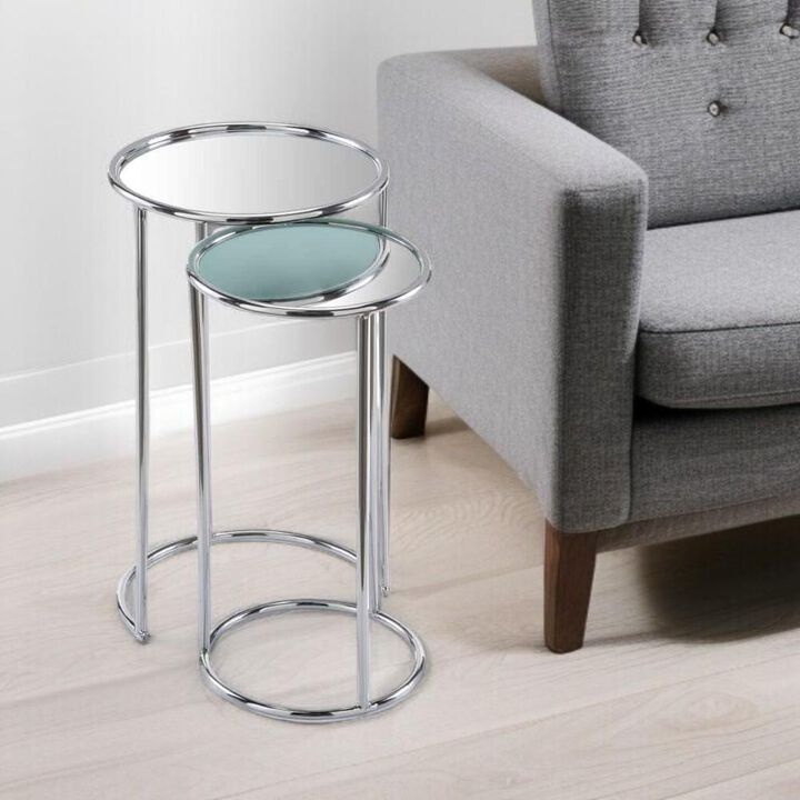 Hivvago 22 Inch  Silver Aluminum Round Mirrored End Table