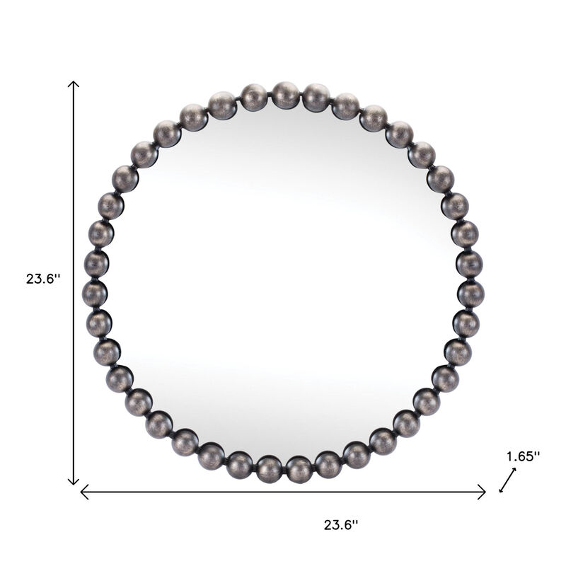 HomeRoots 24" Dark Gray Iron Beaded Round Accent Mirror image number 4