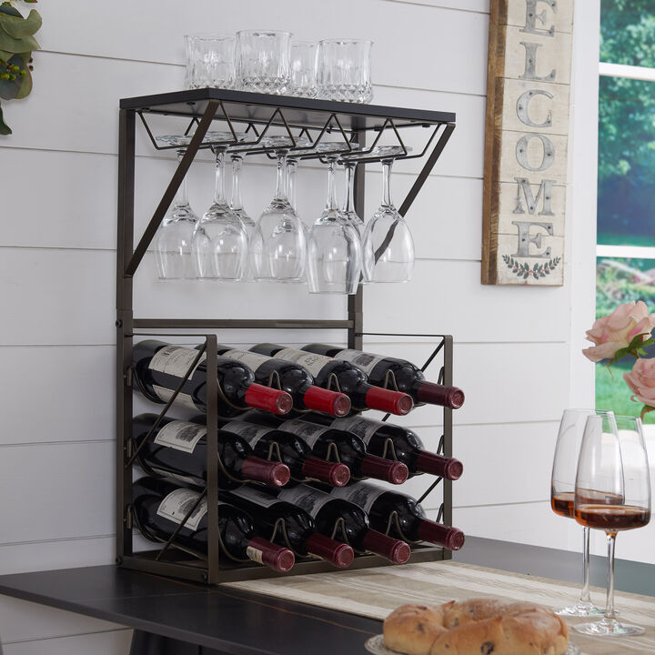 Kings Brand Furniture - 12 Bottles Countertop Wine Rack Stand with Glass Holder, Wine Storage Cabinet Shelf, Pewter/Marble