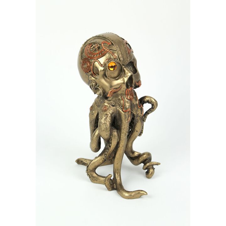 Bronze Copper Finished Steampunk Human Skull Octopus Fantasy Tabletop Statue