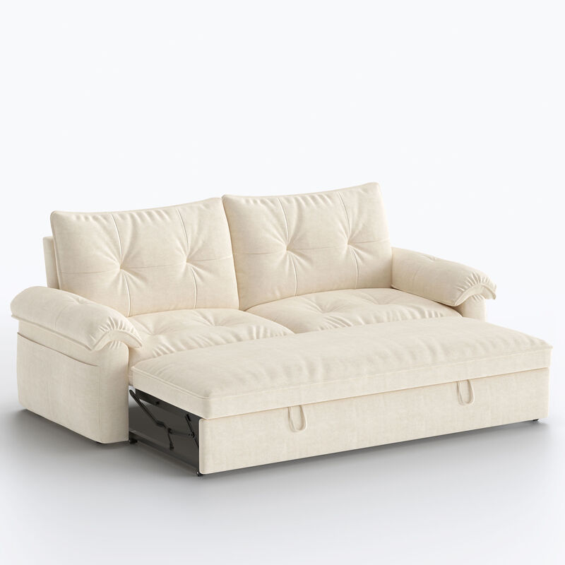 Upholstery Linen Fabric Pull-out Sofa Bed for Living Room, Bedroom & Guest Room, Beige image number 3