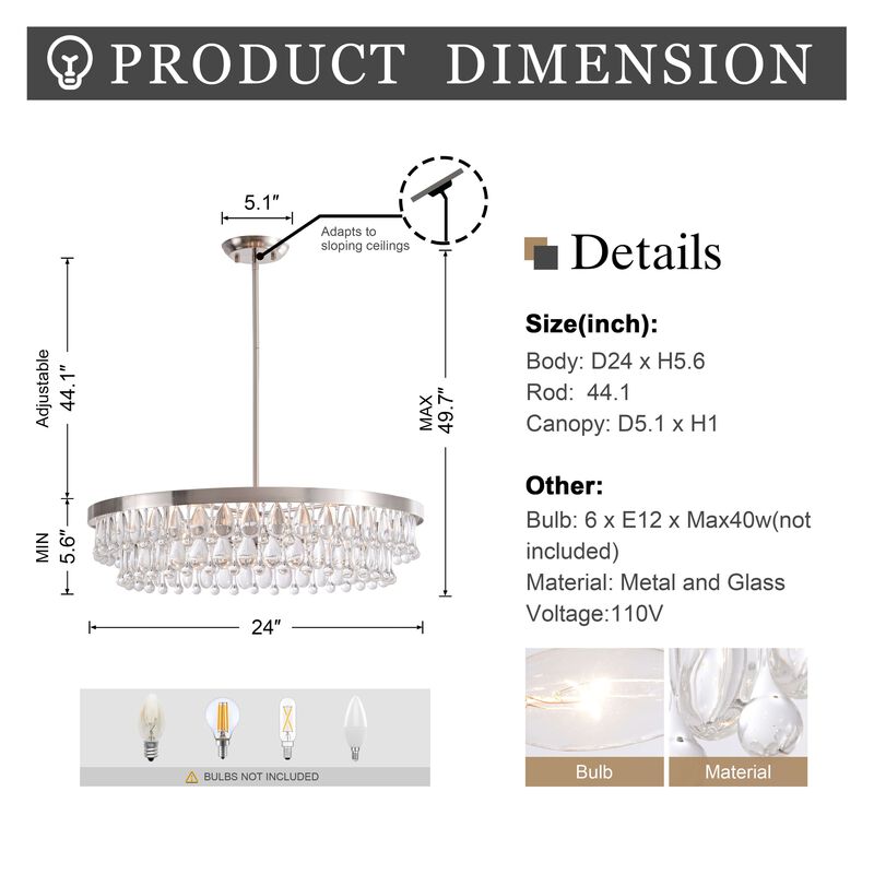Eva Antique Nickel 24" Crystal 6-light Chandelier image number 2