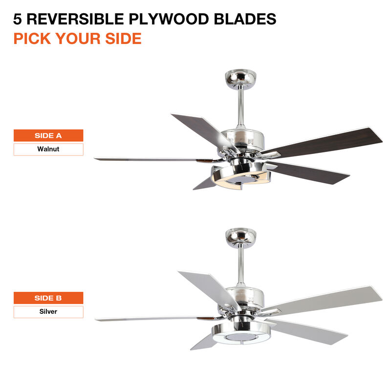 52 in. Integrated LED Chrome Ceiling Fan with Light and Remote