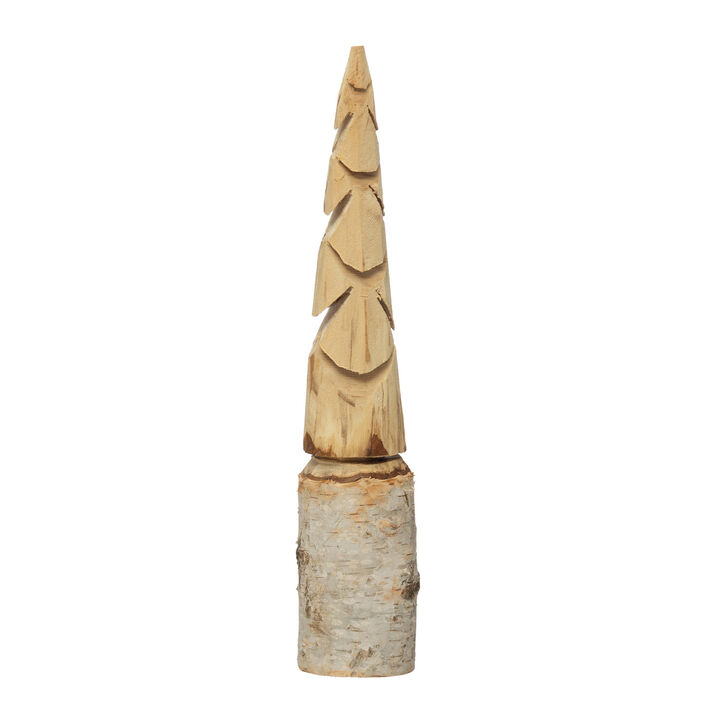 Hand-Carved Birch Wood Tree with Wood Base, Natural