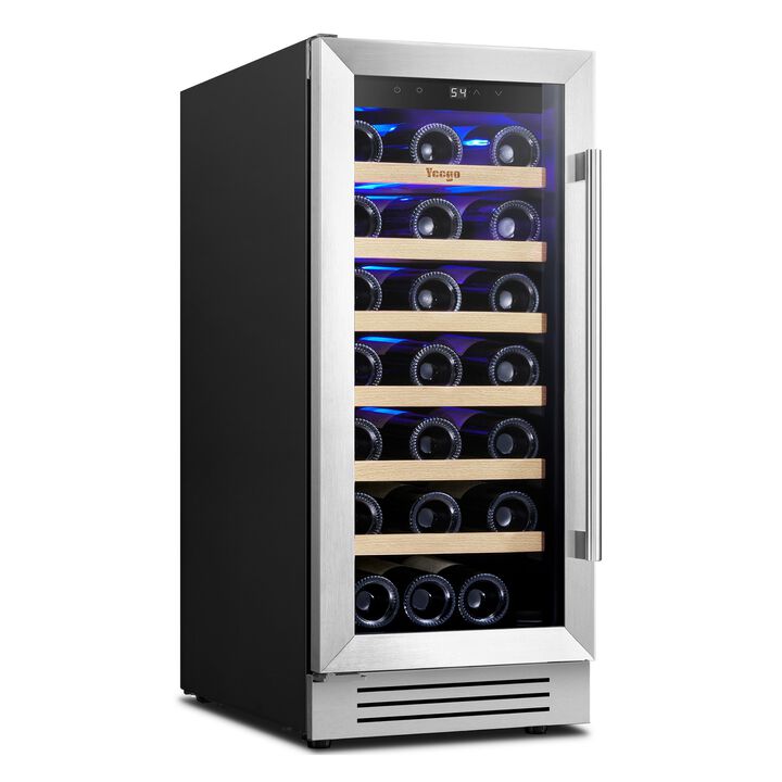 15 inch Wine Cooler Refrigerator with 33-Bottle Built-In/Freestanding for Home Bar，Stainless Steel