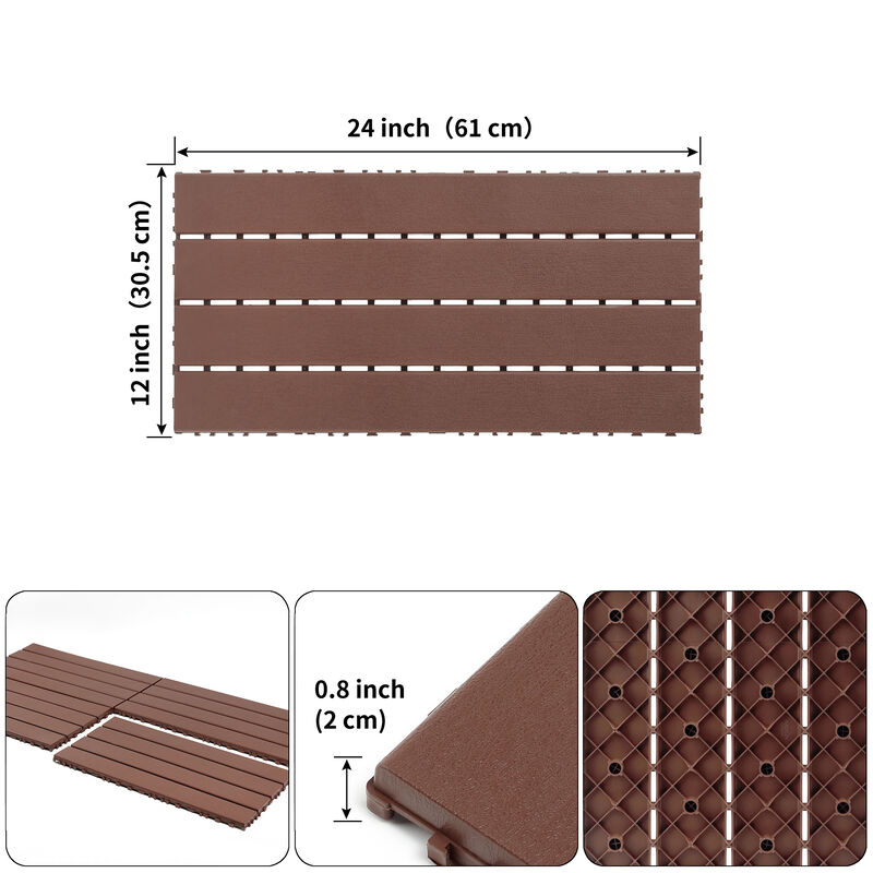 Plastic Interlocking Deck Tiles, 24 Pack Patio Flooring Waterproof Outdoor Indoor Flooring Deck Tiles, Patio Floor Decking Tiles image number 2