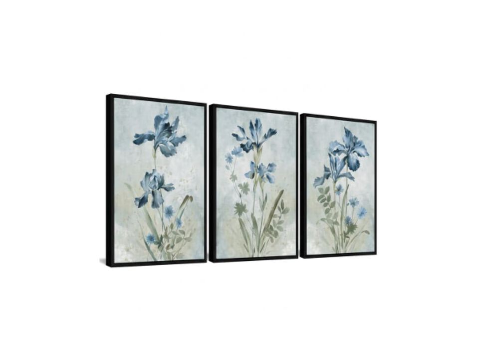 Large Canvas Wall Art Blue Iris Floral Vintage Botanical Decor Blossoms Flower