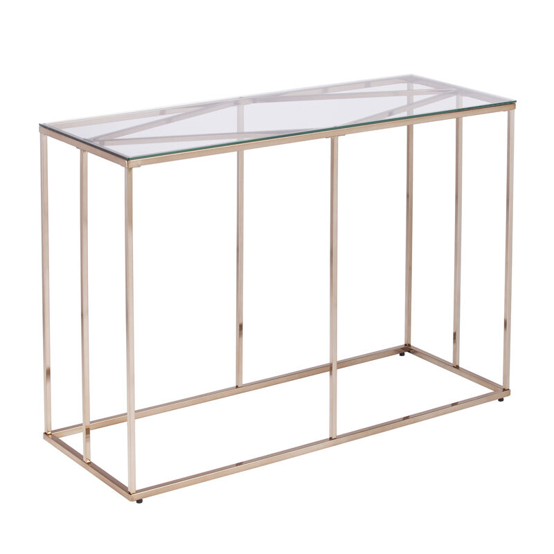 HomeRoots 42" Clear and Gold Glass and Metal Frame Console Table image number 3