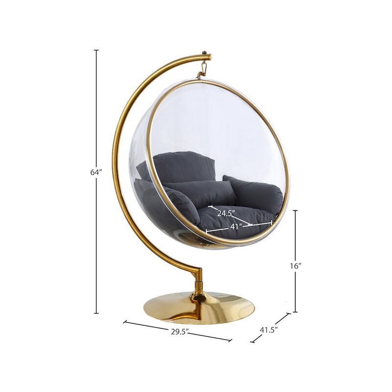 Meridian Furniture Luna Grey Fabric Acrylic Swing Bubble Accent Chair