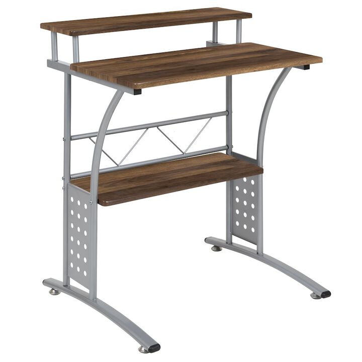 Flash Furniture Rustic Walnut Computer Desk with Top and Lower Storage Shelves