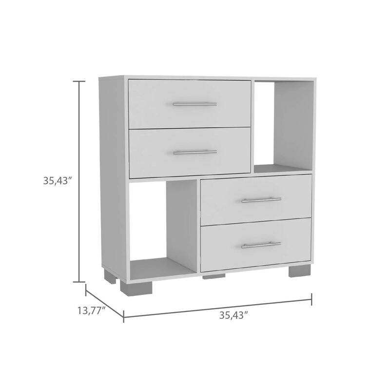 Krista Dresser, Two Open Shelves, Four Drawers - White