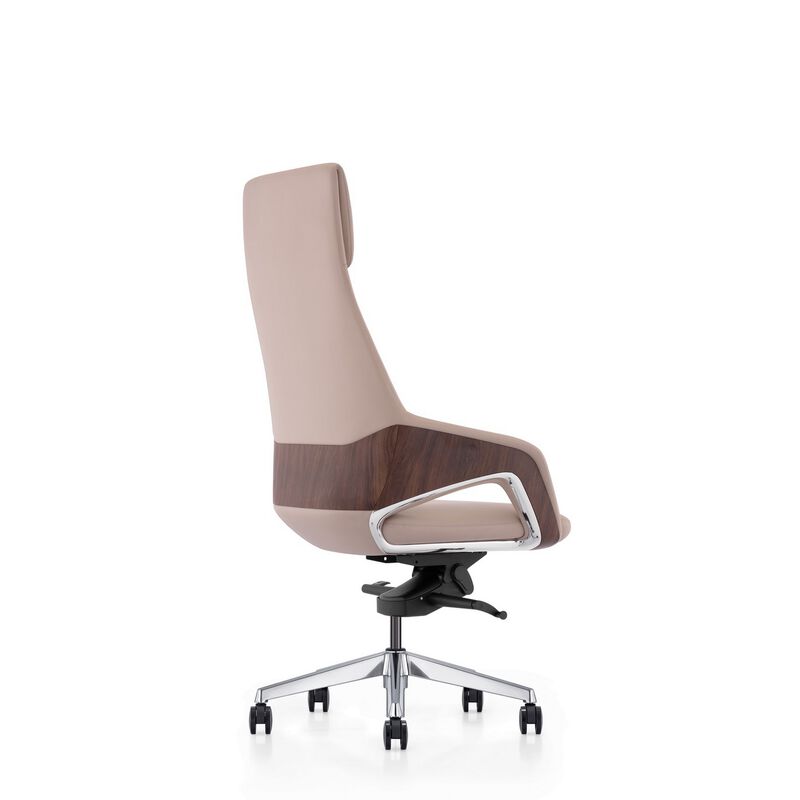 Akon Office Recliner Chair, Adjustable Height, Swivel, Lux Beige Leather - Benzara image number 4