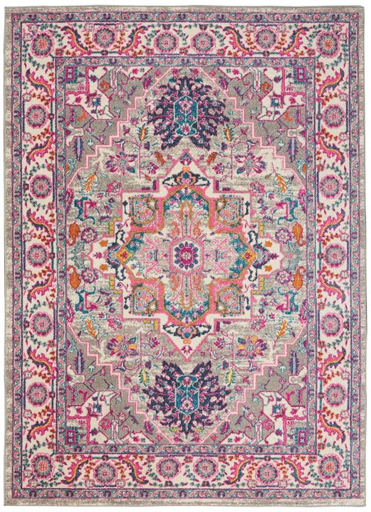 HomeRoots 5' X 7' Light Gray And Pink Medallion Area Rug