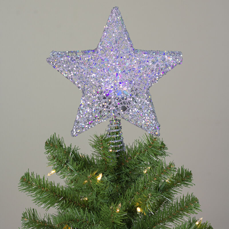 13" Lighted Silver Star with Rotating Projector Christmas Tree Topper - Multicolor LED Lights image number 4