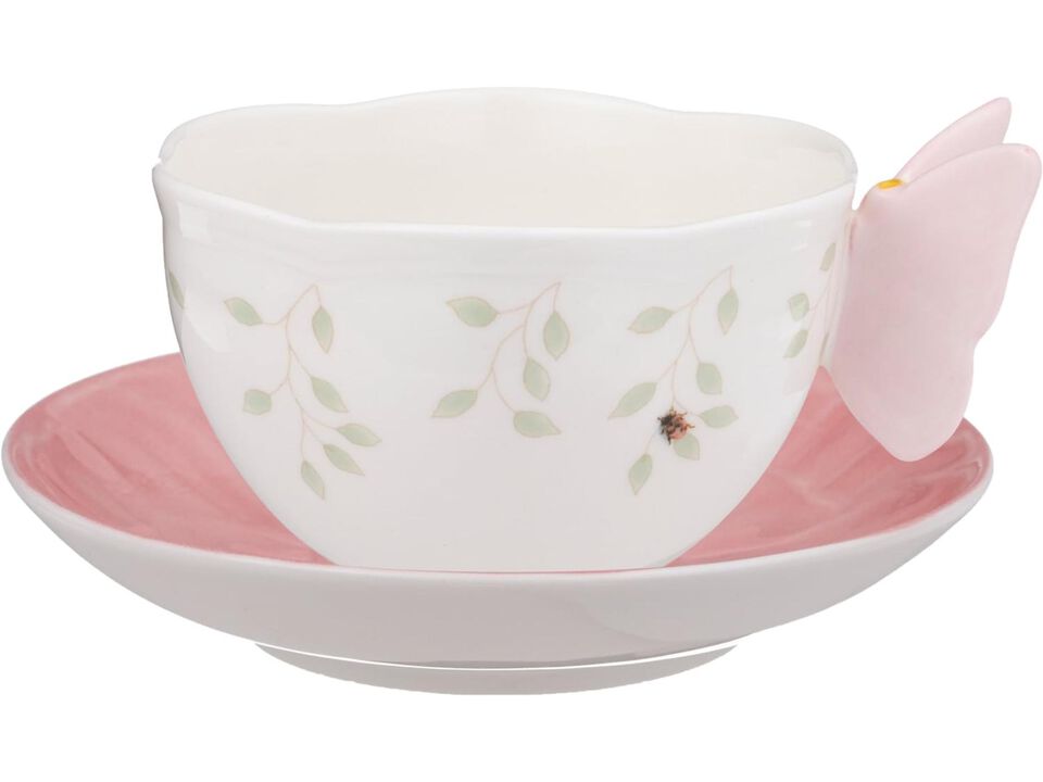 Lenox Butterfly Meadow Figural Cup and Saucer Set, Pink