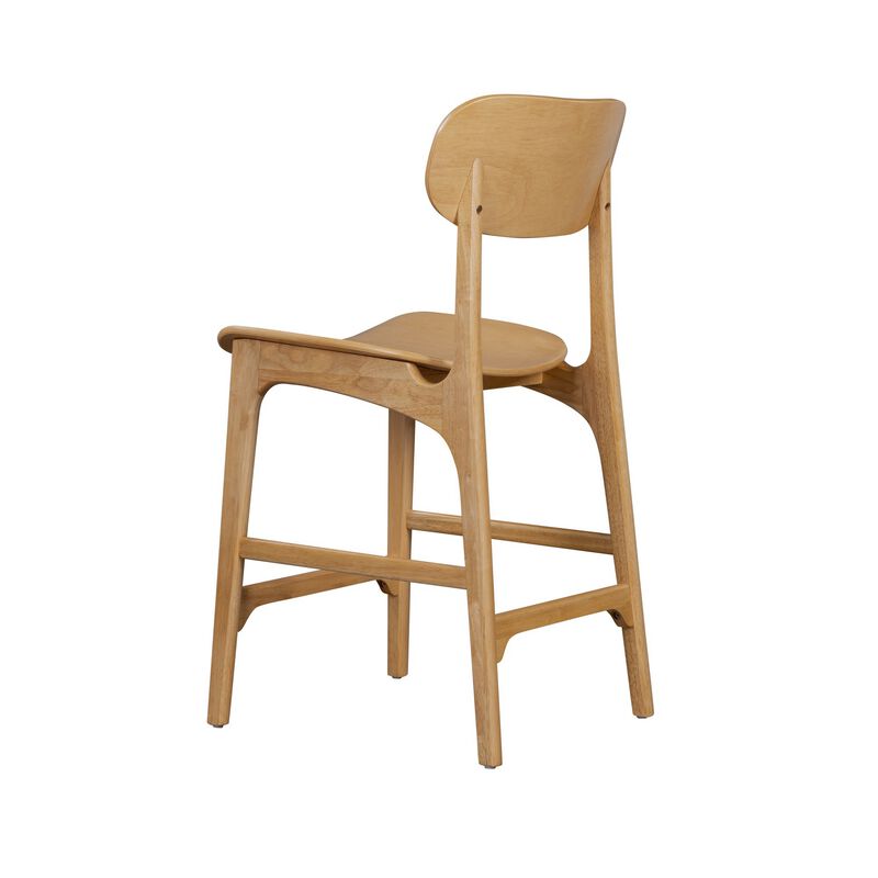 Seln 24 Inch Counter Stool Chair, Curved Seat, Open Back, Light Brown Wood - Benzara