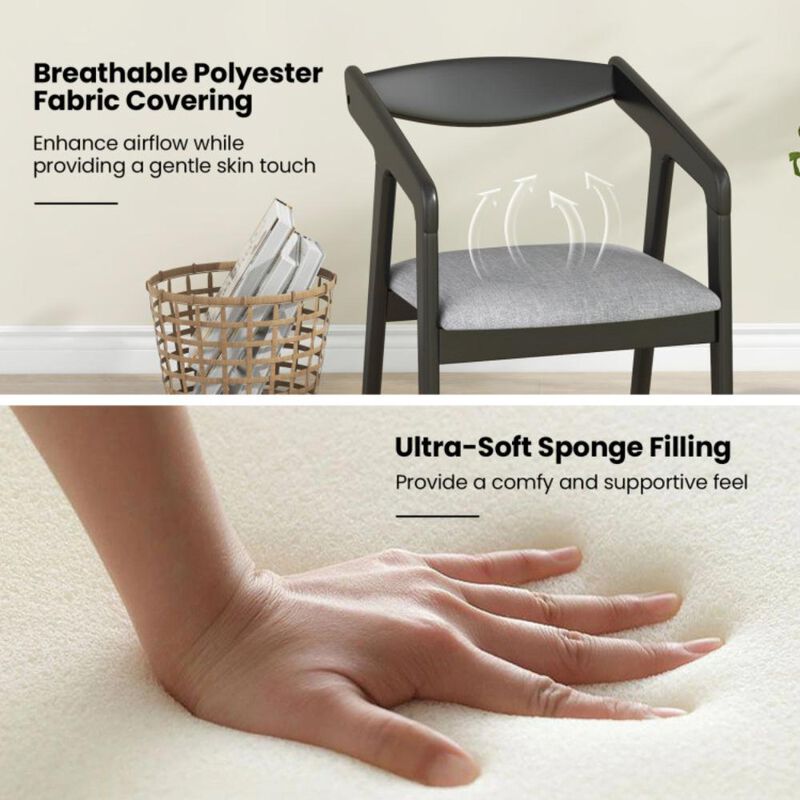 Hivvago Wooden Dining Chair Set of 2 with Rubber Wood Frame, Armrests and Padded Cushion