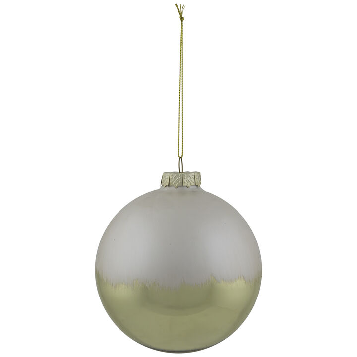 3.5" Brushed White and Gold Glass Ball Christmas Ornament
